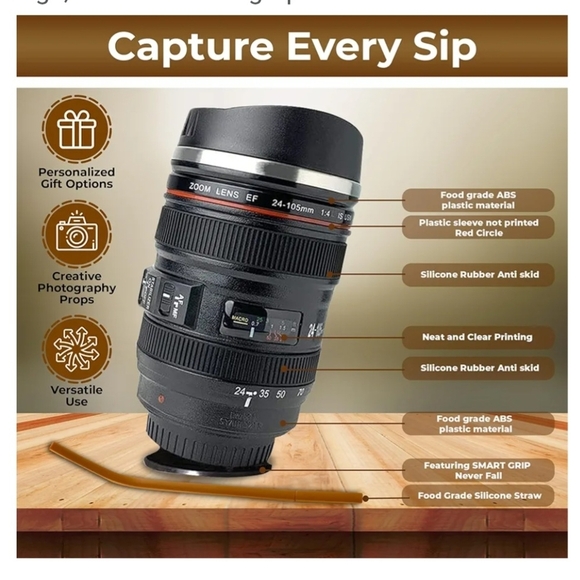 Unk Brown Faux Leather Camera Lens Mug - Picture 4 of 8